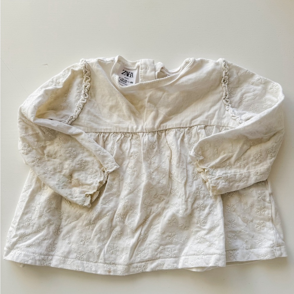 Zara Kids Ivory Textured Long Sleeve Blouse